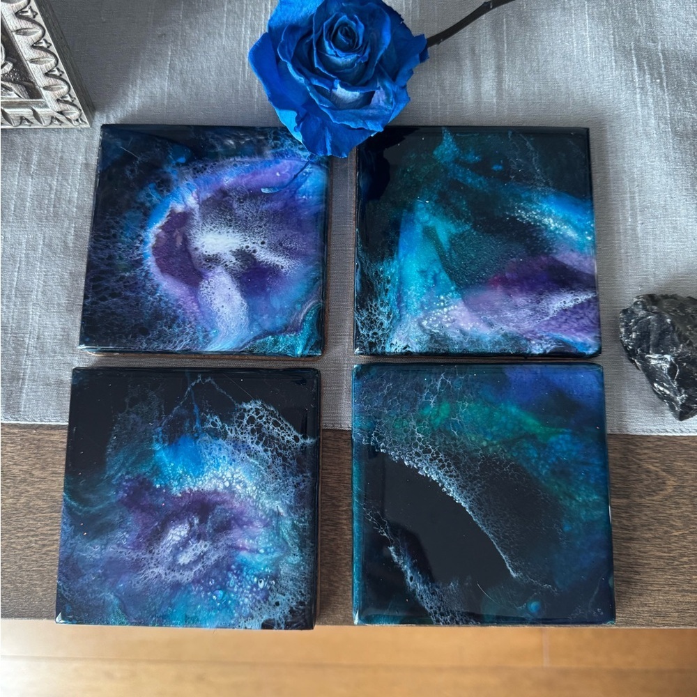 Galaxy Blue and Purple Coasters Set